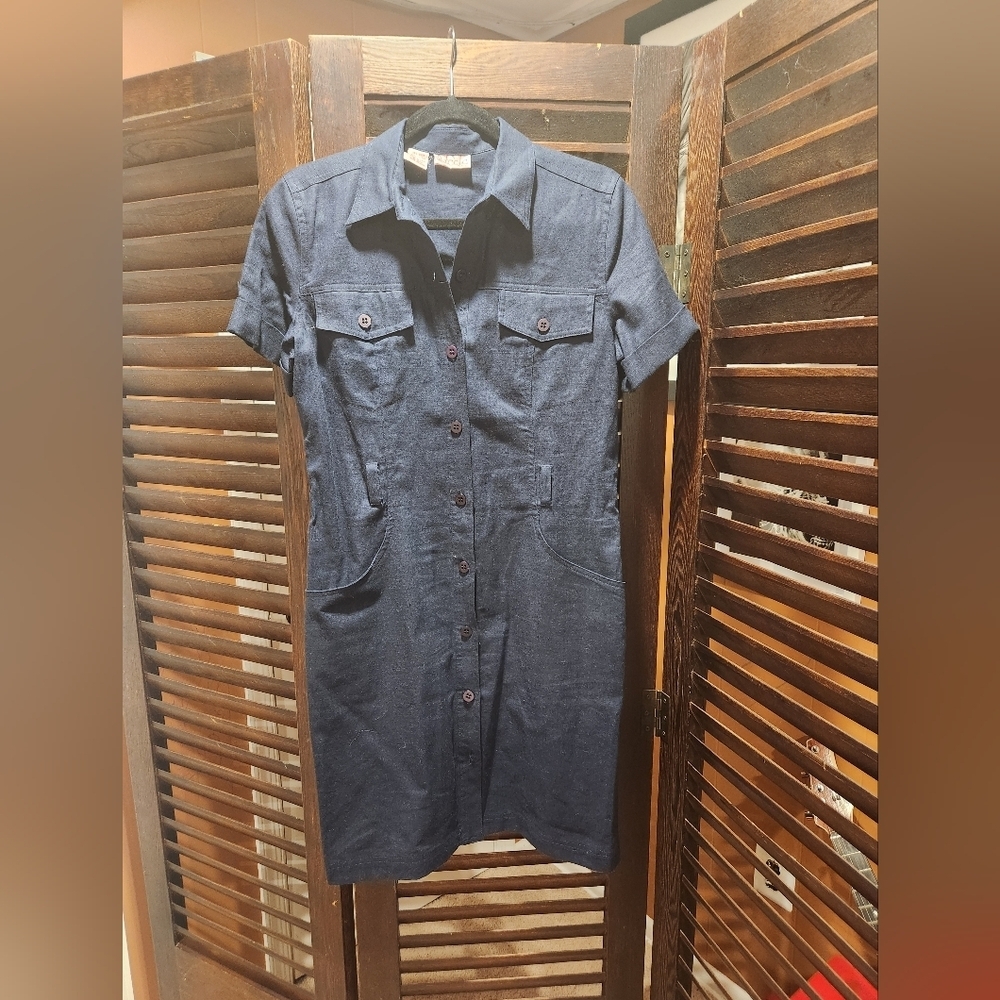Vintage Rafaella Deep Blue Button-Up Dress